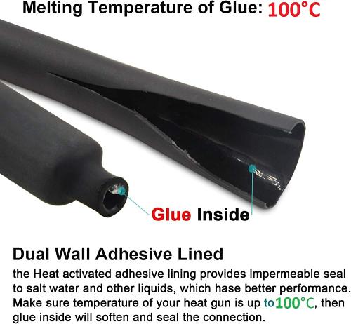 Heat Shrink Tubing D:9.5mm with Glue inside, 3:1 rate, RED and Black,