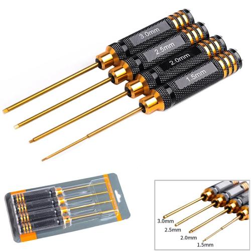 Hexagon ScrewDriver Set Black gold with Stainless tips 1.5-2.0-2.5-3mm 