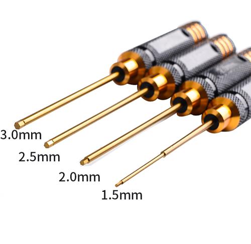 Hexagon ScrewDriver Set Black gold with Stainless tips 1.5-2.0-2.5-3mm 